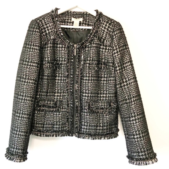Vertigo Paris Metallic Tweed Fringe & Chain Detail Zip Blazer L fits like a M - Picture 1 of 14